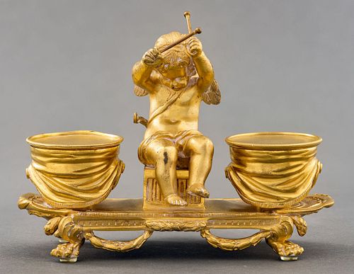 Louis XVI Style Gilt Bronze Figural Inkwell