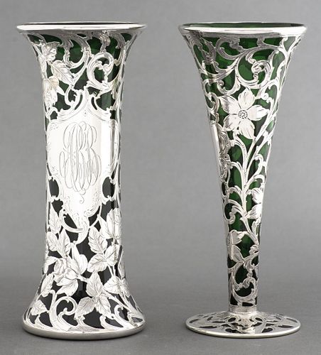 Alvin Mfg Art Nouveau Silver Overlay Vases