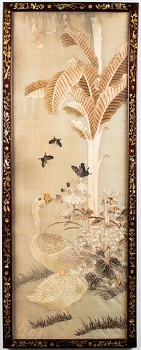 Chinese Silk Embroidery in Abalone Inset Frame