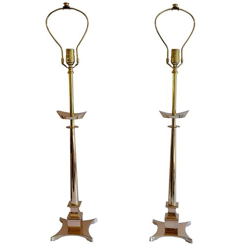 Pair Stiffle Brass Table Lamps In The Style of Tommi