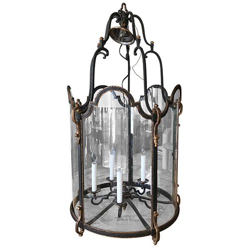 Louis XVI Style Wrought Iron and Glass Large Hanging