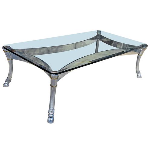 Monumental Steel and Glass Coffee Table with Large