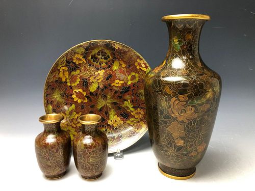 A Group of Chrysanthemum 4 Cloisonne Pieces