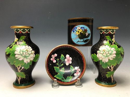 A Group of 4 Cloisonne Pieces Vases 
