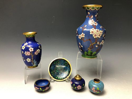  A Group of 6 Blue Ground Cloisonne Pieces