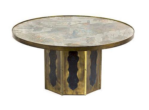A Philip and Kelvin LaVern Chan Bronze Low Table Height 17 1/2 x diameter 35 inches.