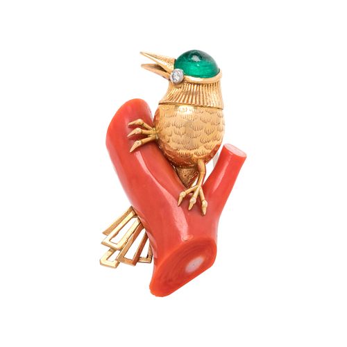 CARTIER, LONDON, CORAL AND EMERALD BIRD BROOCH sold at auction on 13th  September | Bidsquare