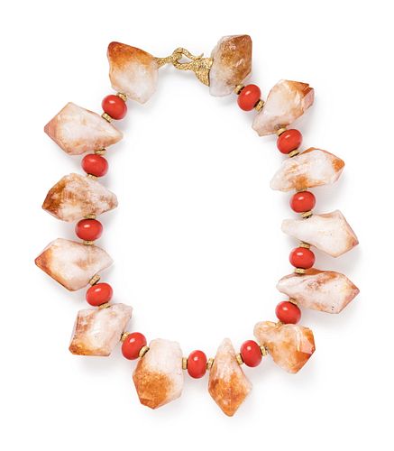 TONY DUQUETTE, CITRINE AND AMBER BEAD NECKLACE