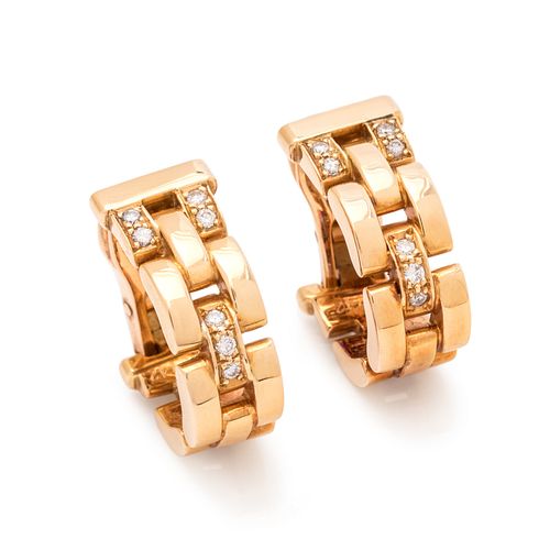 CARTIER, YELLOW GOLD AND DIAMOND 'MAILLON PANTHÃˆRE' EARCLIPS
