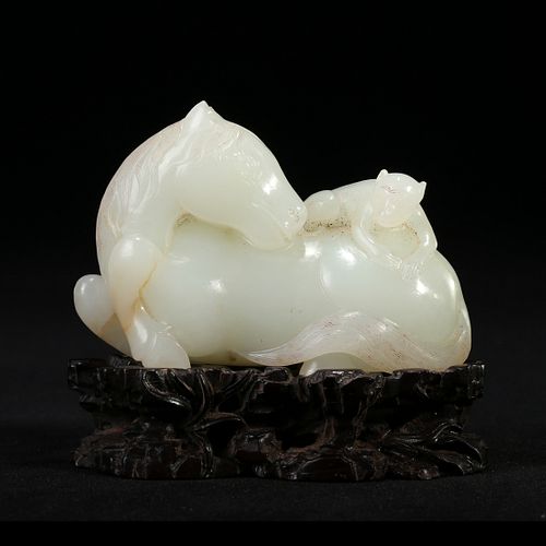 A WHITE JADE 'HORSE AND MONKEY' GROUP