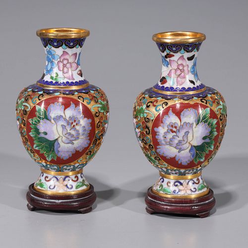 Pair of Chinese Cloisonne Enameled Vases