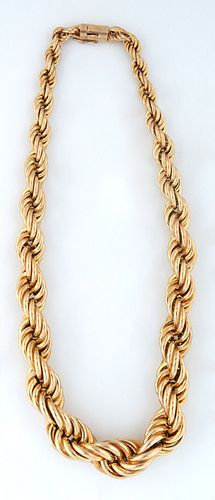14k Yellow Gold Graduated Twisted Braided Rope Necklace, L.- 16 in., Wt.- 1.95 Troy Oz.