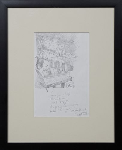 James Michalopoulos (1951-, Pennsylvania/New Orleans), "Allen Toussaint Jazz Fest Sketch," 21st c., graphite on paper, initialed center, presented in 