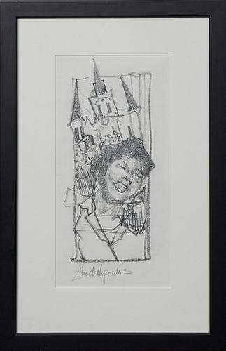 James Michalopoulos (1951-, Pennsylvania/New Orleans), "Mahalia Sketch #5," c. 2003, graphite on paper, signed lower center, presented in a black fram
