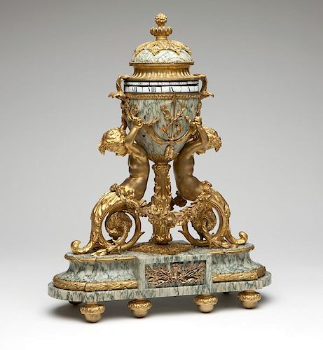 Swiss gilt bronze & marble annular clock, Gubelin