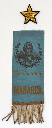 Andrew Jackson Silk Campaign Combination Ribbon, Manager, early 19th c., printed with a portrait of Jackson, with gold thread tassels, accompanied by 