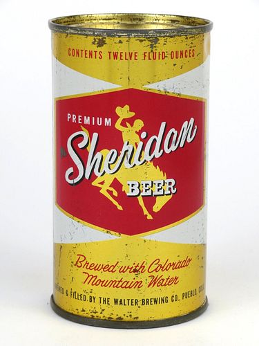 Scarce black writing 1955 Sheridan Premium Beer 12oz Flat Top 132-39