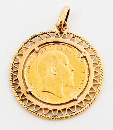 English 1908 22K Sovereign Gold Coin 18K Pendant