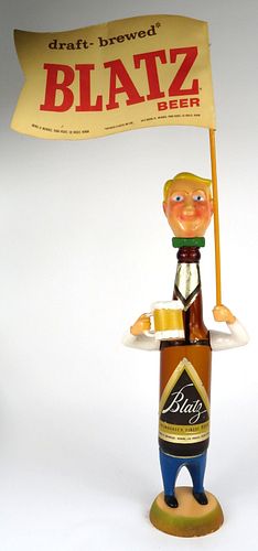 Rare 1958 Blatz Beer "Bottle" Guy with flag