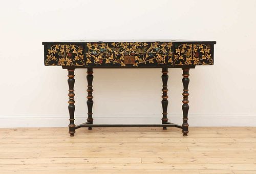 An ebonised and parcel-gilt harpsichord case,