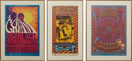 Three Vintage Bill Graham Music Concert Posters, for Buffalo Springfield, BG-98, Dec. 23-27, 1967, at the Fillmore, San Francisco; Cream, BG-109, at t