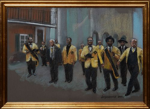 Linda Lesperance (New York/New Orleans), "Dr. Moore Roy Glapion Funeral," 2000, pastel on paper, signed and dated lower right, presented in a gilt fra