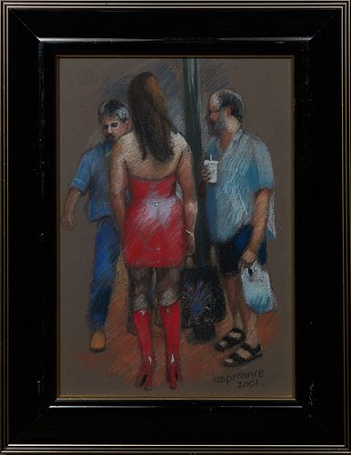 Linda Lesperance (New York/New Orleans), "Red Leather Lady," c. 2001, pastel on paper, signed and dated lower right, gallery label en verso, presented