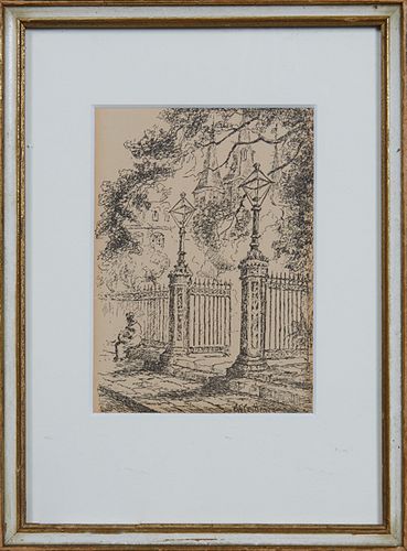 George Frederick Castleden (1861-1945, English/Louisiana), "Jackson Square," early 20th c., etching on paper, signed in plate lower right, presented i