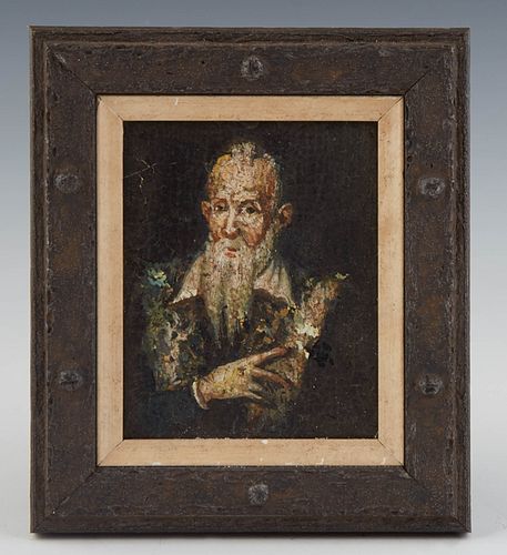 Continental School, "Miniature Portrait of an Old Sage," 19th c., oil on board, unsigned, presented in a wood frame, H.- 3 5/16 in., W.- 2 11/16 in., 