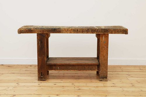 A rustic workbench/side table,