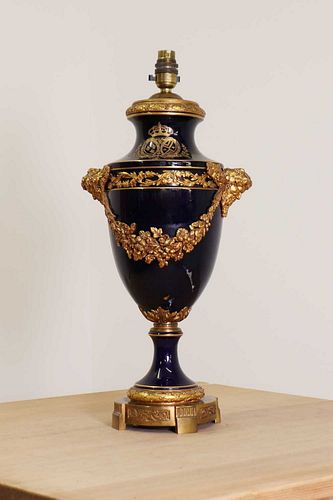 A cobalt blue porcelain and gilt-bronze table lamp,