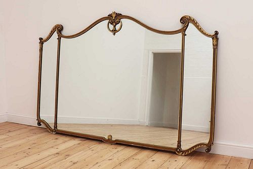 A large gilt-framed overmantel mirror,