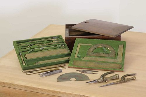 A French brass draughtsman's set,