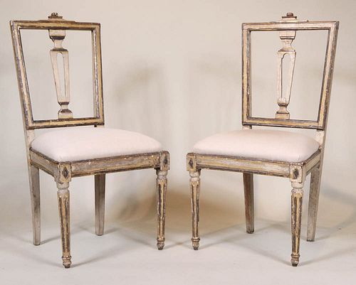 Pair of Neoclassical White Painted Side Chairs