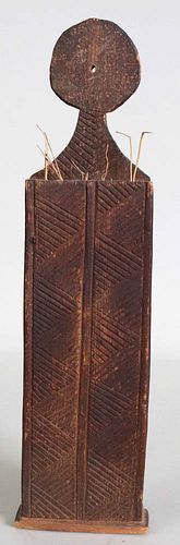 Incised Pine Paper or Reed Match Holder