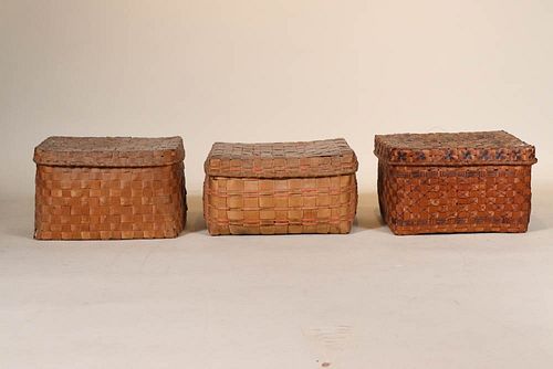 Three Polychrome Covered Rectangular Baskets