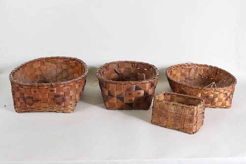 Four Polychrome Woven Splint Decorated Baskets