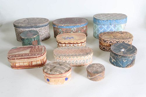 Eight Oval Wallpaper Covered Hat Boxes