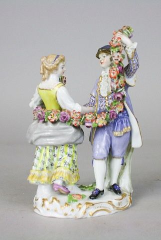 Meissen Porcelain Figurine Couple With Garland