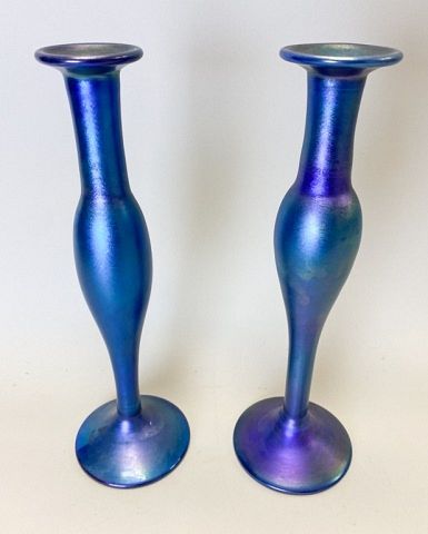 Pair of L.C. Tiffany Favrile Style Candlesticks