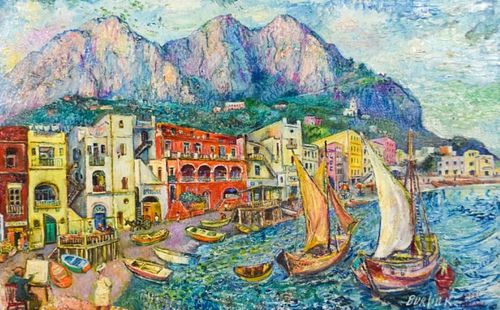 David Burliuk Oil on Canvas Capri Marina Grande