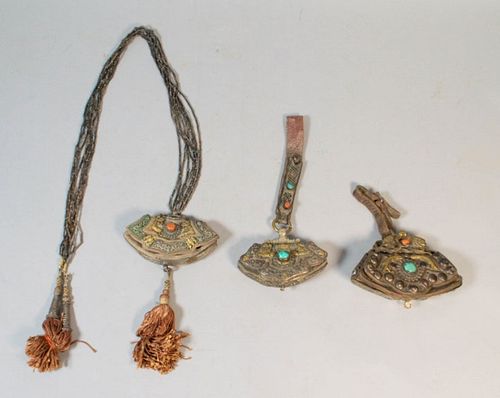 Grouping of Tibetan Leather Flint Pouches
