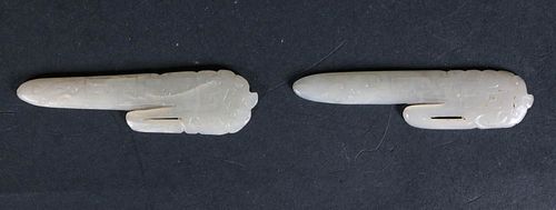 Pair of Early White Jade Scroll Clips