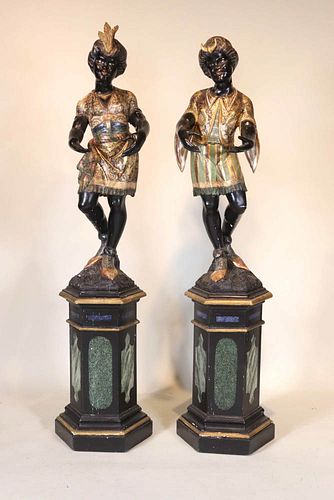 Two Polychrome Decorated Pine Blackamoor Figures