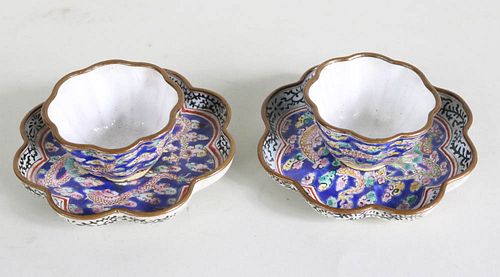 Pair of Canton Enamel Cups and Saucers