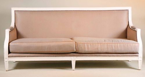 Contemporary White-Painted Upholstered Sofa