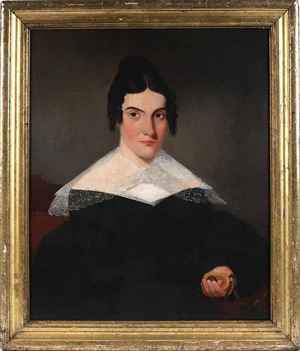 Oil on Canvas, Portrait of Lady Holding a Locket