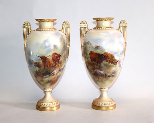 Pair of Royal Worcester Urns, John Stinton