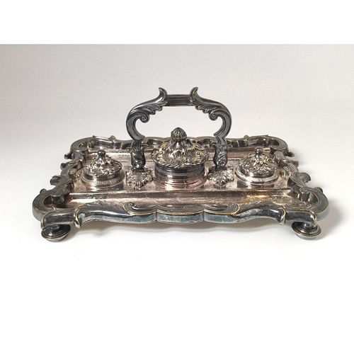 Silver Plated Inkwell with Handle