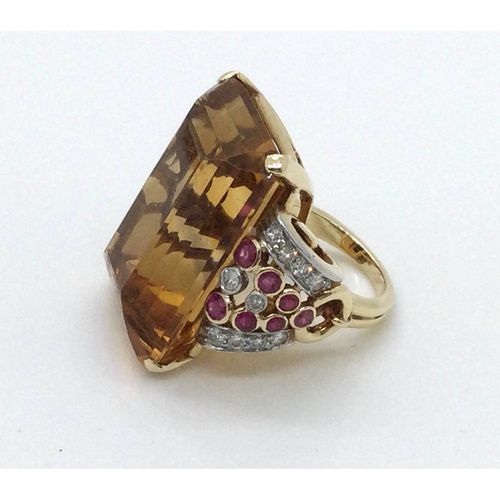 14kt Gold Citrine Ruby Diamond Ring